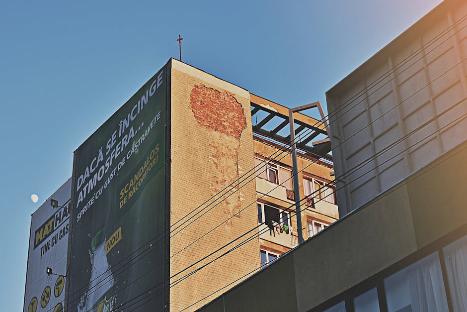 Contemporary building with a large billboard